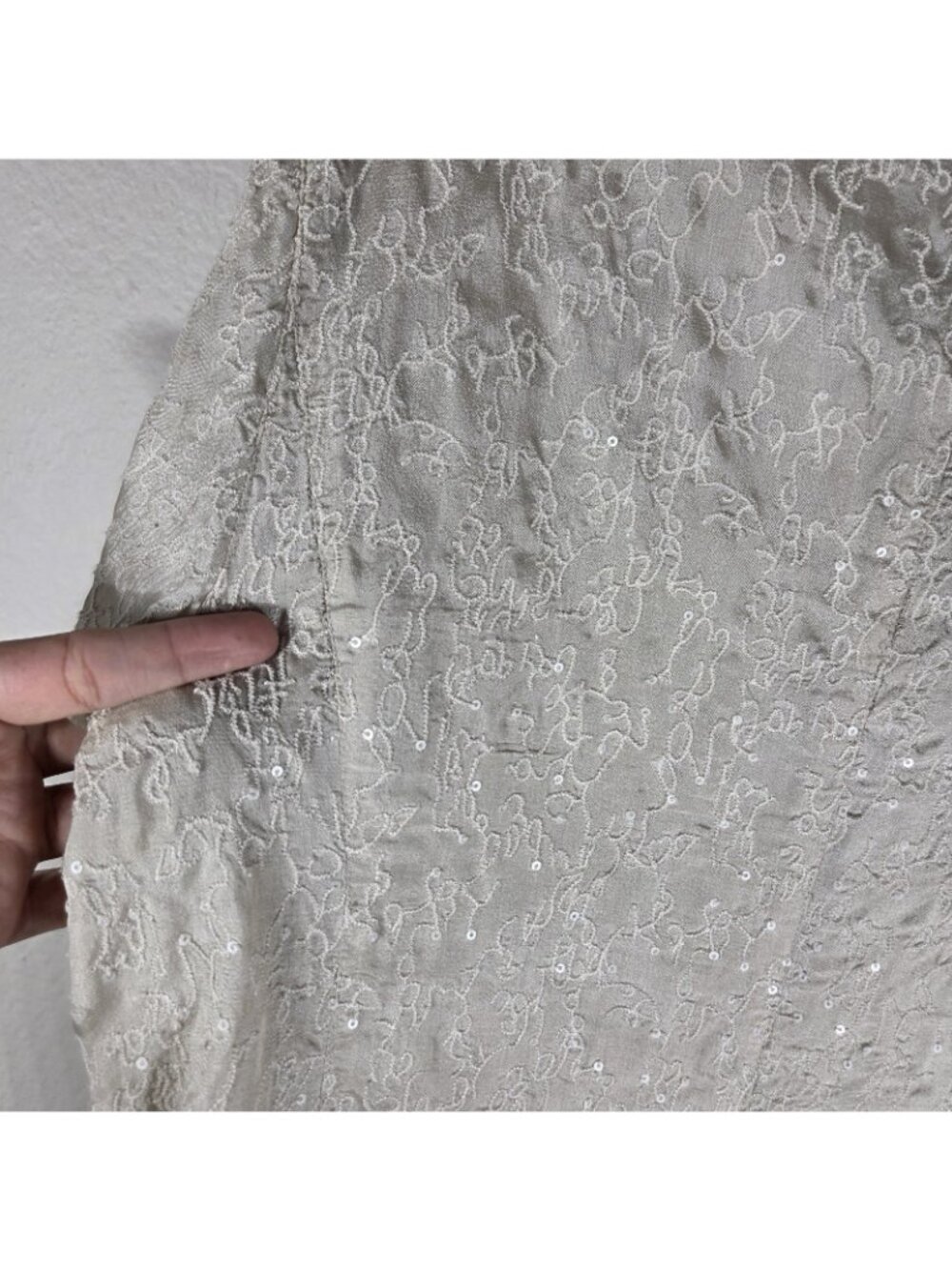Eileen Fisher Embroidered Sequin Silk Blazer Cream High Neck Petite Size M - Picture 3 of 16